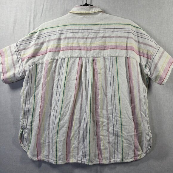 Madewell Shirt Womens S Fits XL White Pastel Stripe Linen Blend Short Sleeve Top - Picture 3 of 10